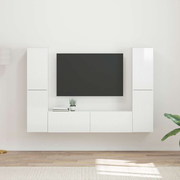 vidaXL Ensemble meuble TV 6 pcs Blanc brillant Bois d'ing&eacute;nierie