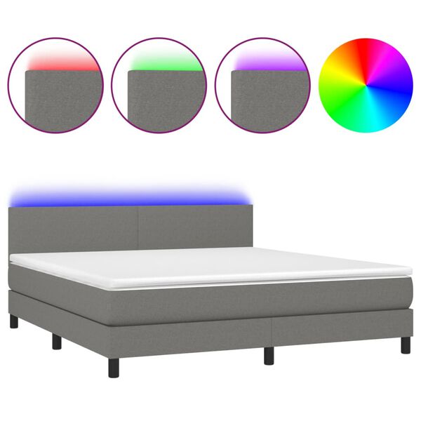 vidaXL Sommier &agrave; lattes de lit et matelas et LED Gris fonc&eacute; 160x200 cm