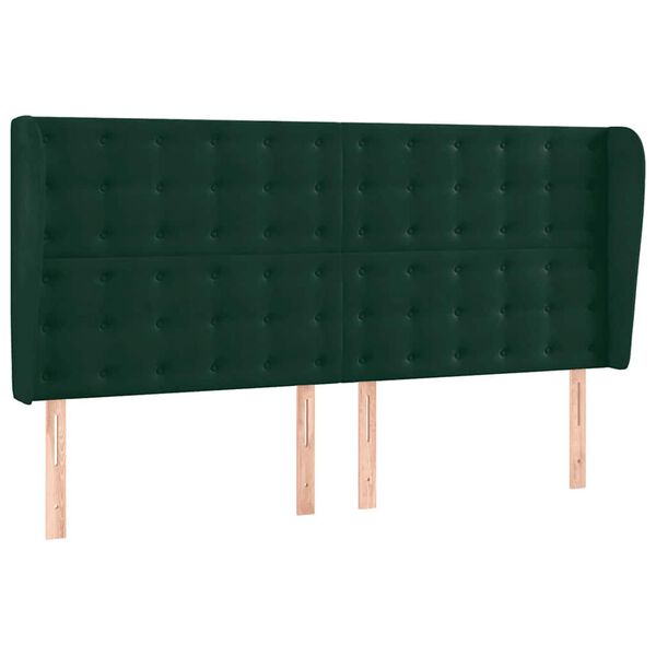 vidaXL T&ecirc;te de lit avec oreilles Vert fonc&eacute; 163x23x118/128 cm Velours