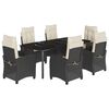 vidaXL Ensemble &agrave; manger de jardin coussins 7pcs Noir R&eacute;sine tress&eacute;e