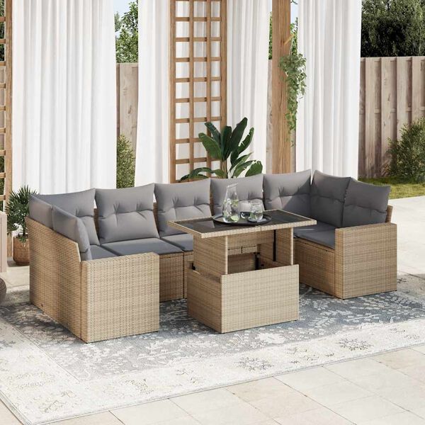 vidaXL Salon de jardin avec coussins 8 pcs beige r&eacute;sine tress&eacute;e