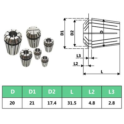 vidaXL Douilles de serrage ER20 13 pcs Ensemble d'outils de tournage