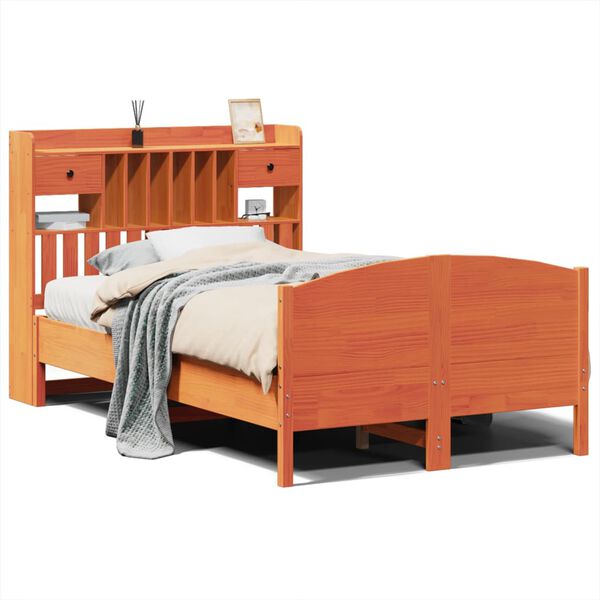 vidaXL Lit biblioth&egrave;que sans matelas cire marron 135x190 cm pin massif
