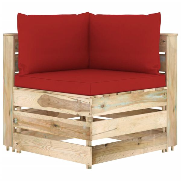 vidaXL Salon de jardin 5 pcs avec coussins Bois impr&eacute;gn&eacute; de vert