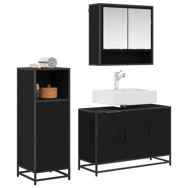 vidaXL Ensemble de mobilier de salle de bain 3 pcs Ch&ecirc;ne noir