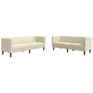vidaXL Ensemble de canap&eacute; Chesterfield 2 pcs cr&egrave;me similicuir