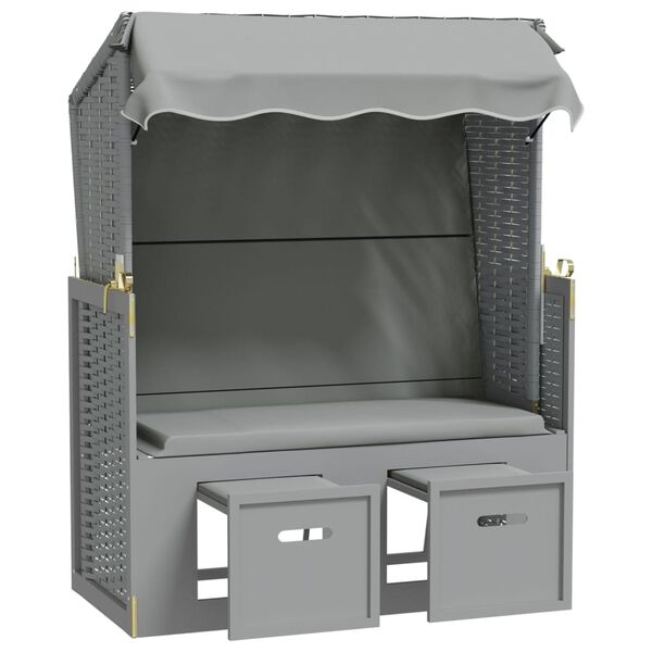 vidaXL Strandkorb avec auvent R&eacute;sine tress&eacute;e et bois solide Gris