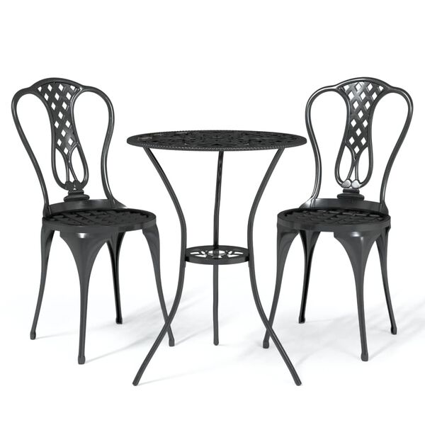 vidaXL Ensemble de bistro 3 pcs Aluminium coulé Noir