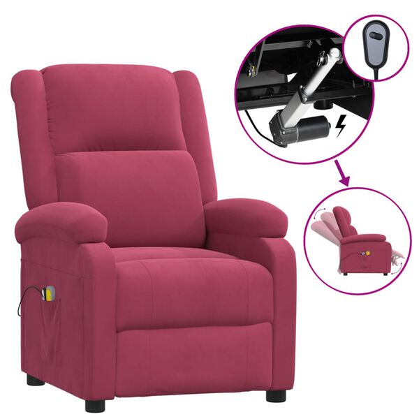 vidaXL Fauteuil électrique de massage Bordeaux Velours