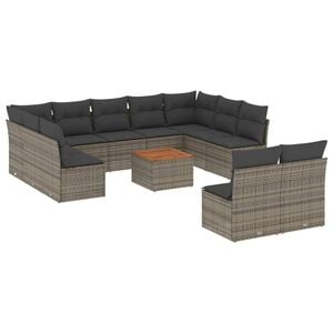 vidaXL Salon de jardin avec coussins 12 pcs gris r&eacute;sine tress&eacute;e