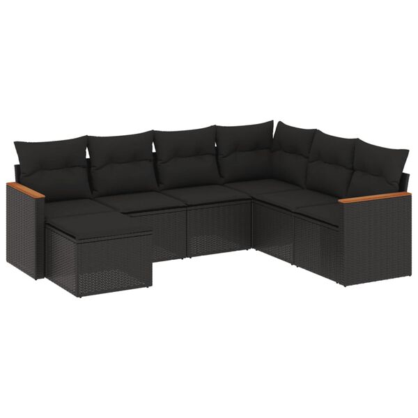 vidaXL Salon de jardin 7 pcs avec coussins noir r&eacute;sine tress&eacute;e
