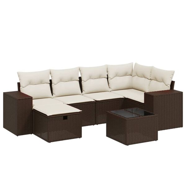 vidaXL Salon de jardin avec coussins 7 pcs marron r&eacute;sine tress&eacute;e