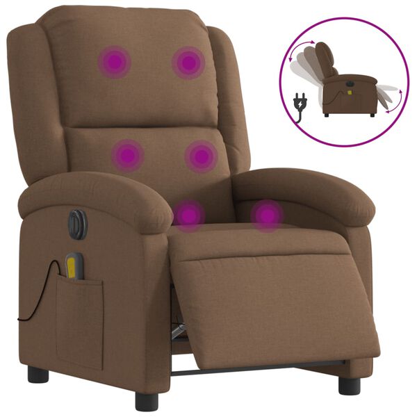 vidaXL Fauteuil inclinable de massage &eacute;lectrique marron tissu