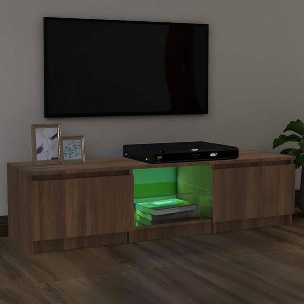 vidaXL Meuble TV avec lumi&egrave;res LED Ch&ecirc;ne marron 140x40x35,5 cm