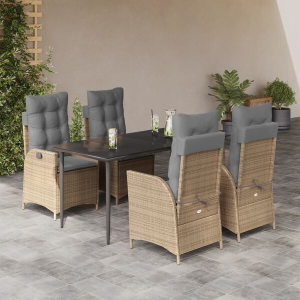 vidaXL Ensemble &agrave; manger de jardin avec coussins 5pcs Beige poly rotin