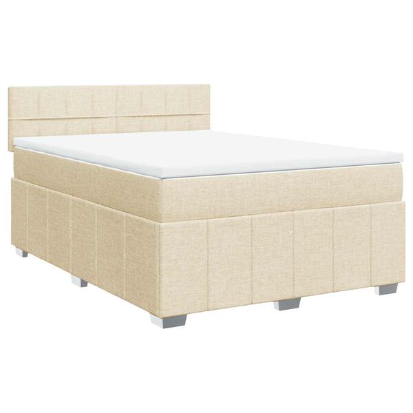 vidaXL Sommier &agrave; lattes de lit avec matelas Cr&egrave;me 140x190 cm Tissu