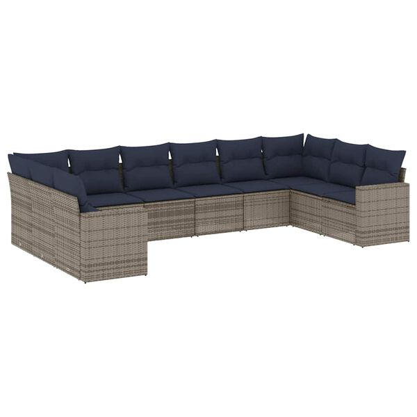 vidaXL Salon de jardin 10 pcs avec coussins gris r&eacute;sine tress&eacute;e