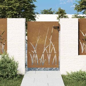 vidaXL Portail de jardin 85x125 cm acier corten conception d'herbe