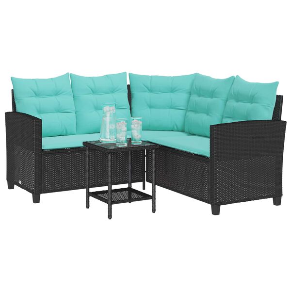 vidaXL Canap&eacute; de jardin 2 pcs Noir et turquoise Poly rotin
