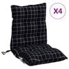 vidaXL Coussins de chaise &agrave; dossier bas lot de 4 motif &agrave; carreaux noir