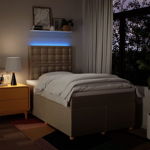 vidaXL Sommier &agrave; lattes de lit avec matelas cr&egrave;me 120x190 cm tissu