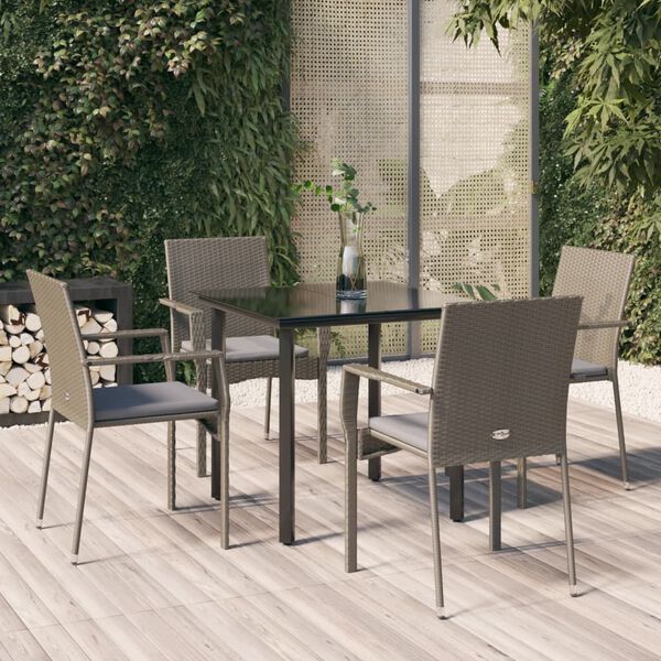 vidaXL Ensemble à manger de jardin coussins 5 pcs noir et gris