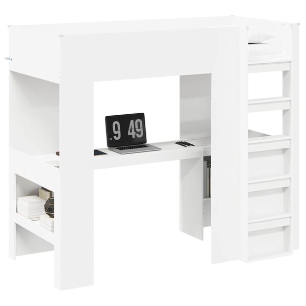 vidaXL Cadre de lit superpos&eacute; avec bureau Blanc 98,5 x 200 cm