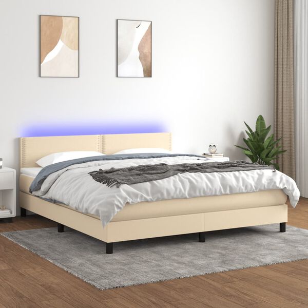 vidaXL Sommier &agrave; lattes de lit avec matelas LED Cr&egrave;me 180x200 cm Tissu