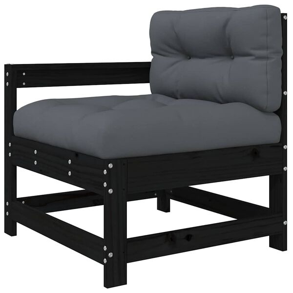 vidaXL Chaise de jardin avec coussins noir bois de pin massif
