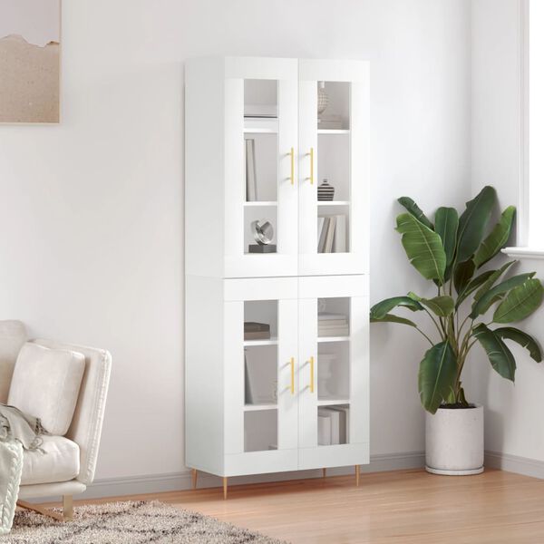 vidaXL Buffet haut Blanc 69,5x34x180 cm Bois d'ing&eacute;nierie