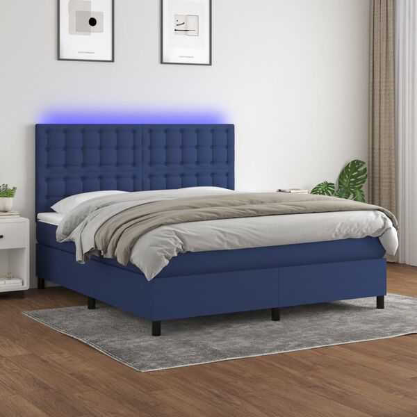 vidaXL Sommier &agrave; lattes de lit et matelas et LED Bleu 160x200 cm Tissu
