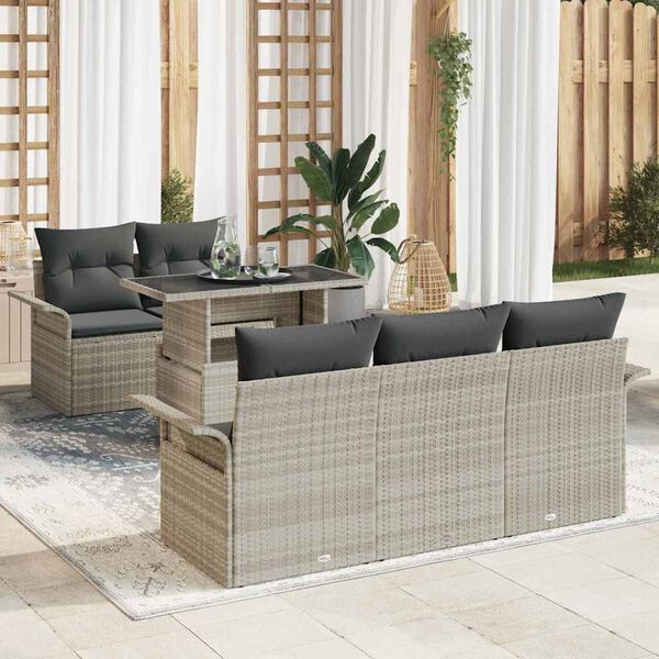 vidaXL Ensemble de canap&eacute; de jardin 6 pcs Gris clair polyrotin