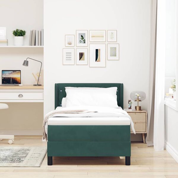 vidaXL Lit &agrave; ressorts avec matelas Vert fonc&eacute; 190 x 90 cm Polyester