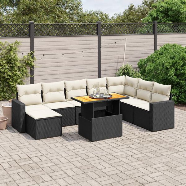 vidaXL Salon de jardin 9 pcs avec coussins noir r&eacute;sine tress&eacute;e
