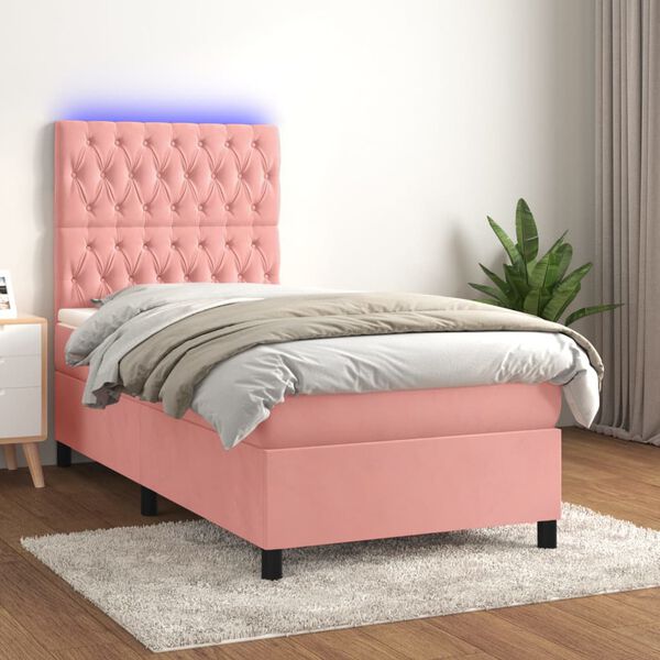 vidaXL Sommier &agrave; lattes de lit matelas et LED Rose 90x190 cm Velours