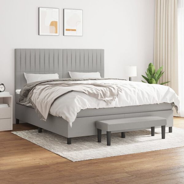 vidaXL Sommier &agrave; lattes de lit avec matelas Gris clair 160x200cm Tissu