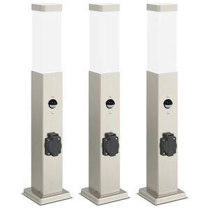 vidaXL Bornes lumineuses avec d&eacute;tecteur et prise lot de 3 50 cm acier inoxydable IP44