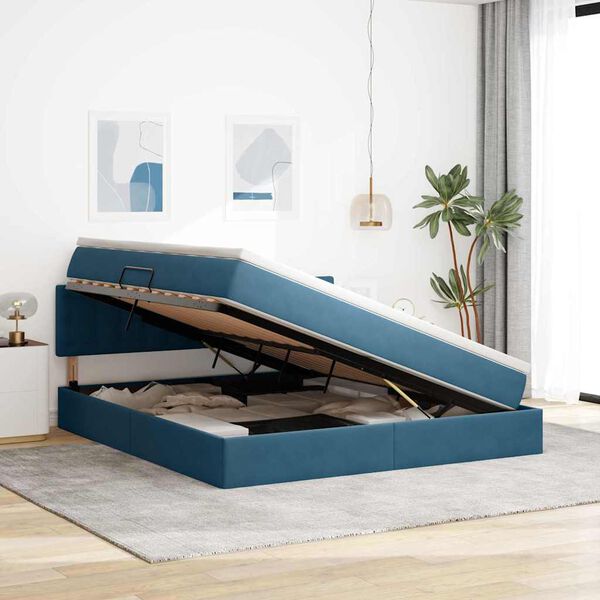 vidaXL Lit de Rangement avec matelas Bleu fonc&eacute; 180 x 200 cm Velours