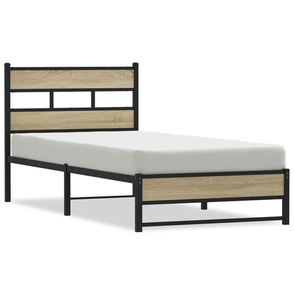 vidaXL Cadre de lit en métal sans matelas chêne sonoma 90x190 cm
