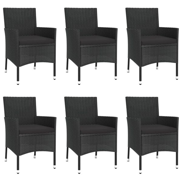 vidaXL Ensemble &agrave; manger de jardin coussins 7pcs Noir R&eacute;sine tress&eacute;e