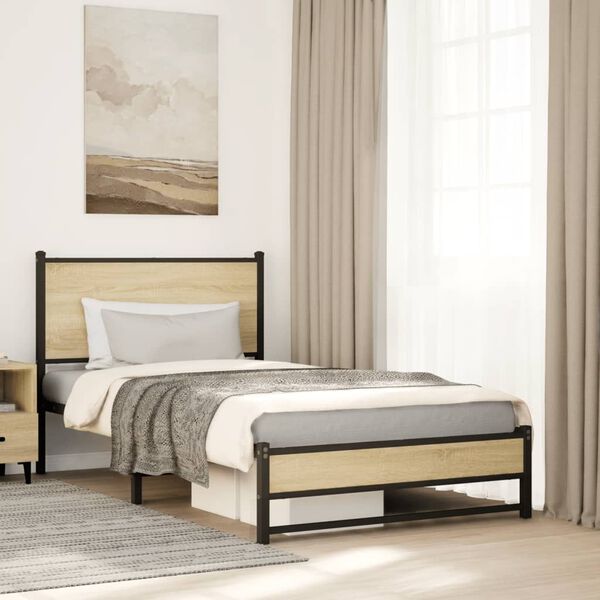 vidaXL Cadre de lit en m&eacute;tal sans matelas ch&ecirc;ne sonoma 100x190 cm