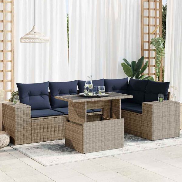 vidaXL Salon de jardin 6 pcs avec coussins noir résine tressée acacia