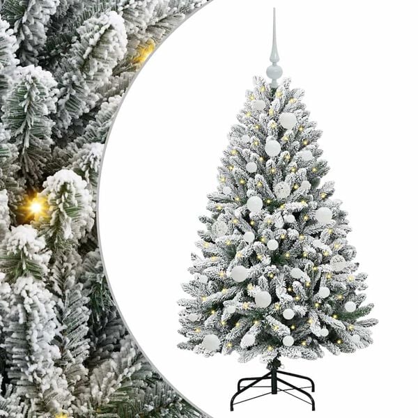 vidaXL Sapin de Noël artificiel Vert et blanc 120 cm PVC et métal