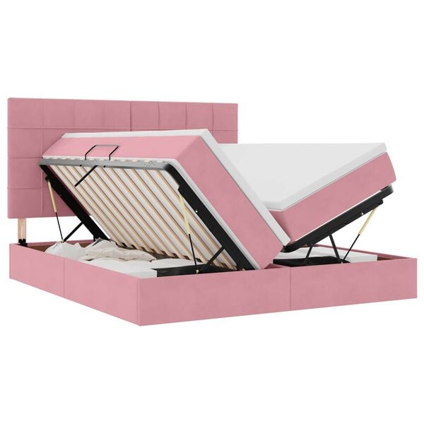 vidaXL Lit de Rangement avec matelas Rose 180 x 200 cm Velours