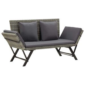 vidaXL Banc de jardin avec coussins 176 cm Gris R&eacute;sine tress&eacute;e