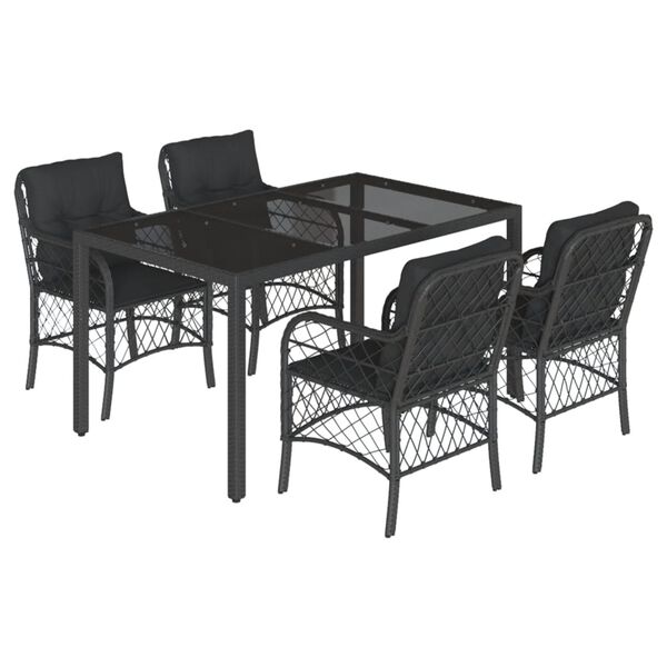 vidaXL Ensemble &agrave; manger de jardin coussins 5pcs Noir R&eacute;sine tress&eacute;e