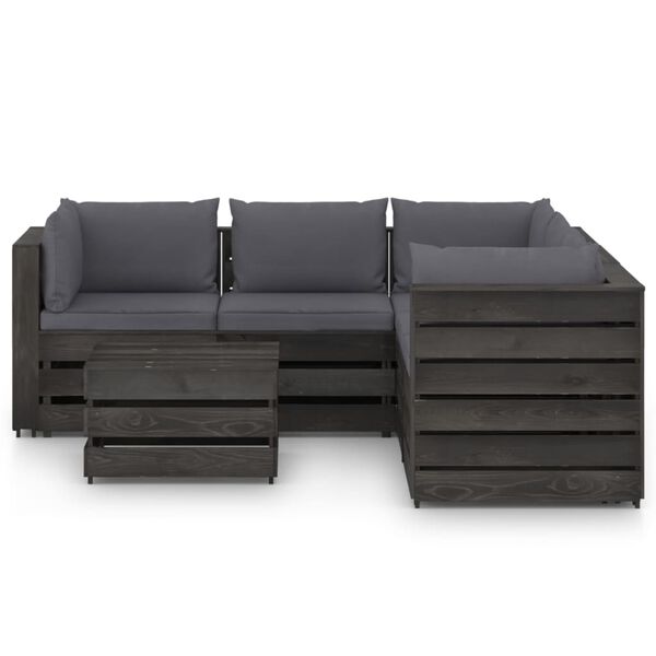 vidaXL Salon de jardin 6 pcs avec coussins Bois impr&eacute;gn&eacute; de gris