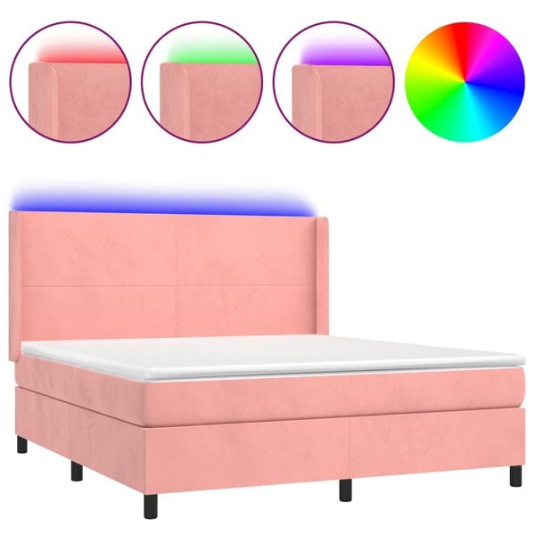 vidaXL Sommier &agrave; lattes de lit matelas et LED Rose 180x200 cm Velours