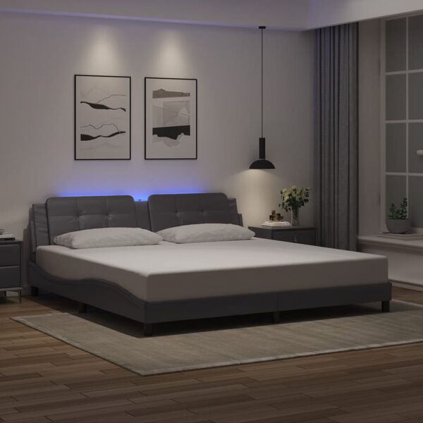 vidaXL Cadre de lit avec LED sans matelas Zadar gris 200x200 cm