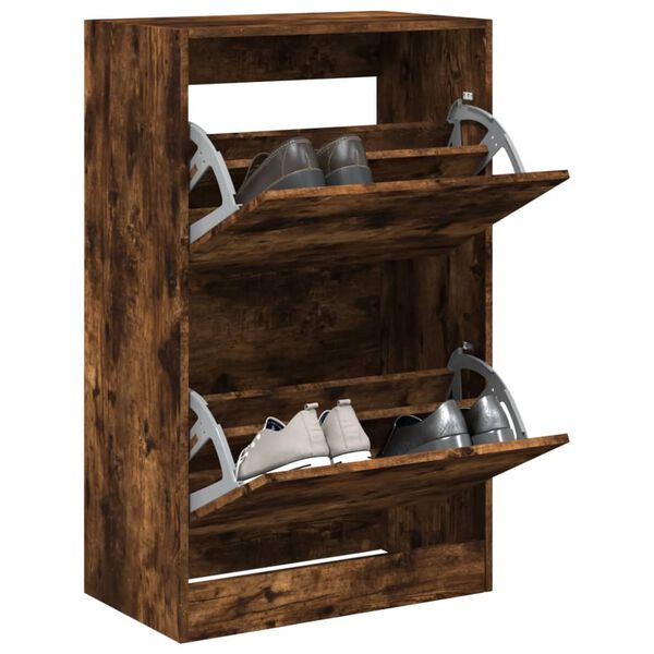 vidaXL Armoire &agrave; chaussures ch&ecirc;ne fum&eacute; 60x34x96,5 cm bois d'ing&eacute;nierie